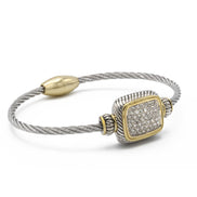 Two-Tone Pavé Crystal Engraved Classic Cable Bracelet#12506BRTT (FC12)