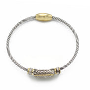 Two-Tone Pavé Crystal Engraved Classic Cable Bracelet#12506BRTT (FC12)