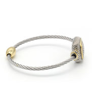 Two-Tone Pavé Crystal Engraved Classic Cable Bracelet#12506BRTT (FC12)