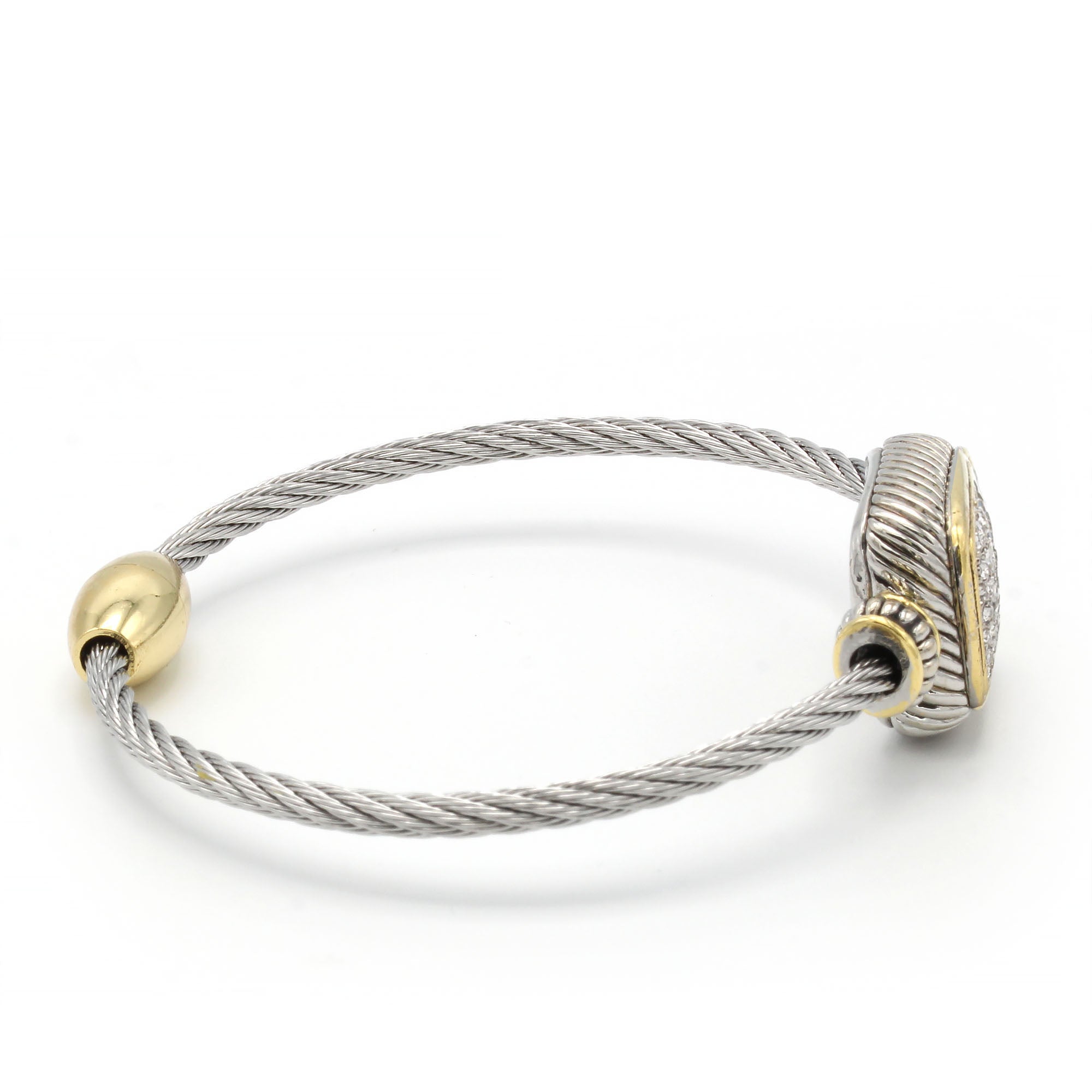Two-Tone Pavé Crystal Engraved Classic Cable Bracelet#12506BRTT (FC12)