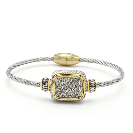 Two-Tone Pavé Crystal Engraved Classic Cable Bracelet#12506BRTT (FC12)