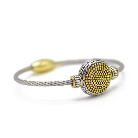 Two Tone Round Gold Dots Twisted Rope Bracelet #42305BR (FD10)