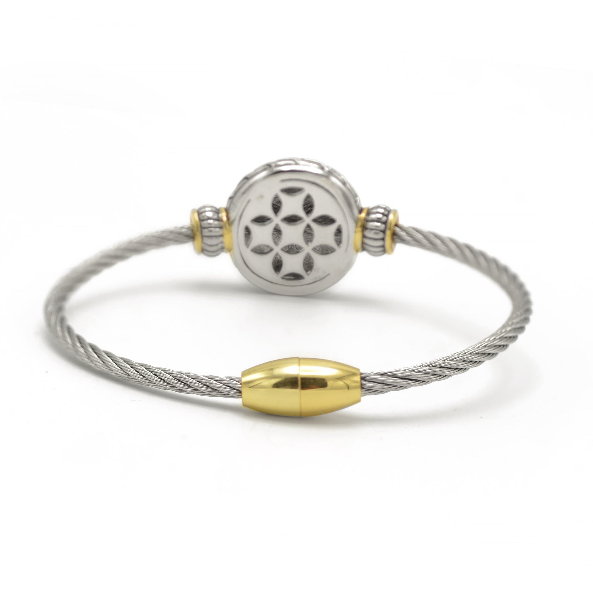 Two Tone Round Gold Dots Twisted Rope Bracelet #42305BR (FD10)