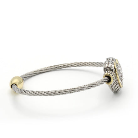 Designer-Style Heart Cable Bracelet Bangle – Two-Tone Gold & Silver Finish with Magnetic Clasp#4652BR (FA15)
