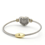 Designer-Style Heart Cable Bracelet Bangle – Two-Tone Gold & Silver Finish with Magnetic Clasp#4652BR (FA15)