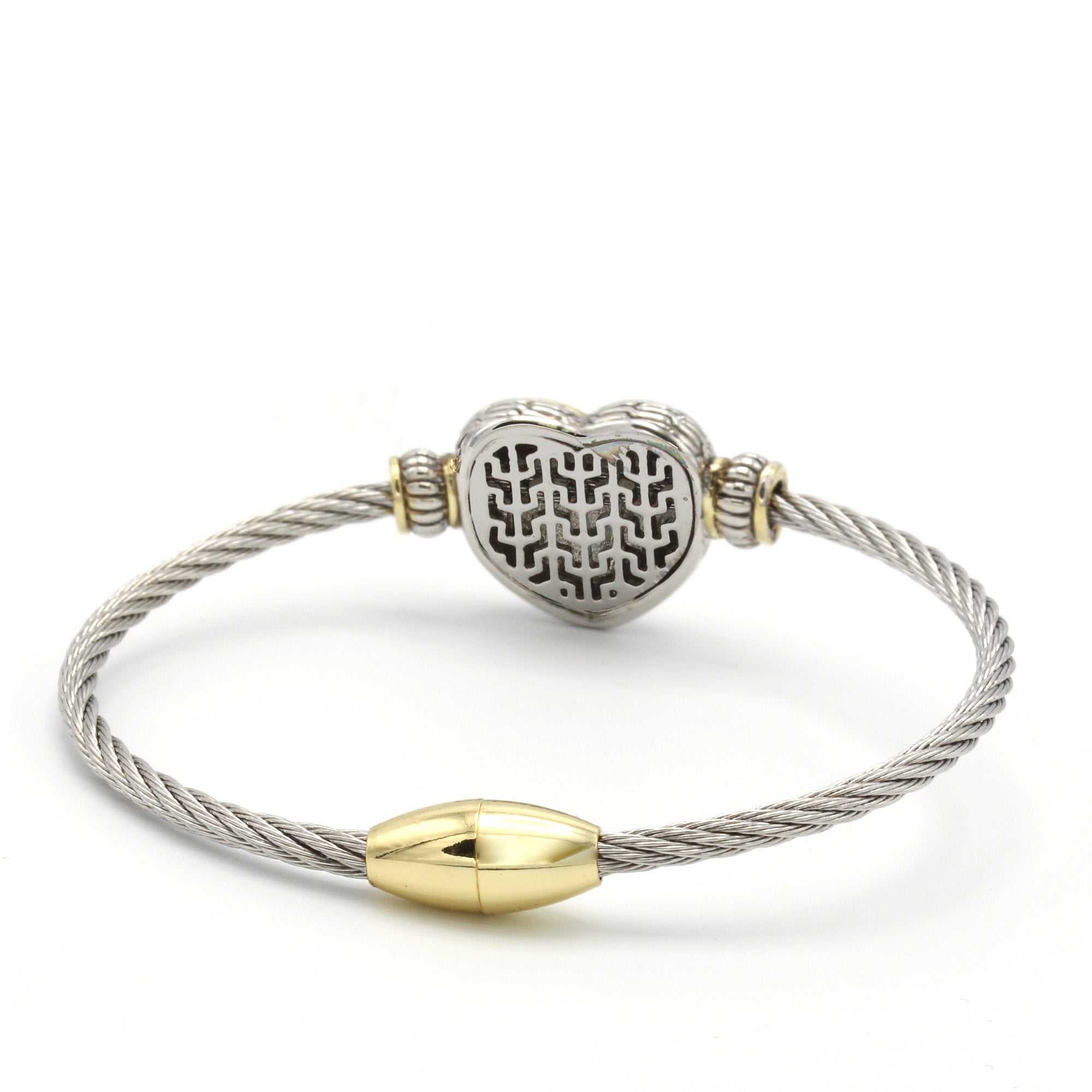 Designer-Style Heart Cable Bracelet Bangle – Two-Tone Gold & Silver Finish with Magnetic Clasp#4652BR (FA15)