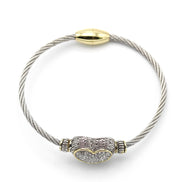 Designer-Style Heart Cable Bracelet Bangle – Two-Tone Gold & Silver Finish with Magnetic Clasp#4652BR (FA15)