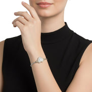 Designer-Style Heart Cable Bracelet Bangle – Two-Tone Gold & Silver Finish with Magnetic Clasp#4652BR (FA15)