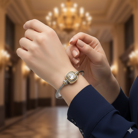 TWO TONE CLEAR CRYSTAL TWISTED ROPE BRACELET #73014BRCLR (FE11/FH7)