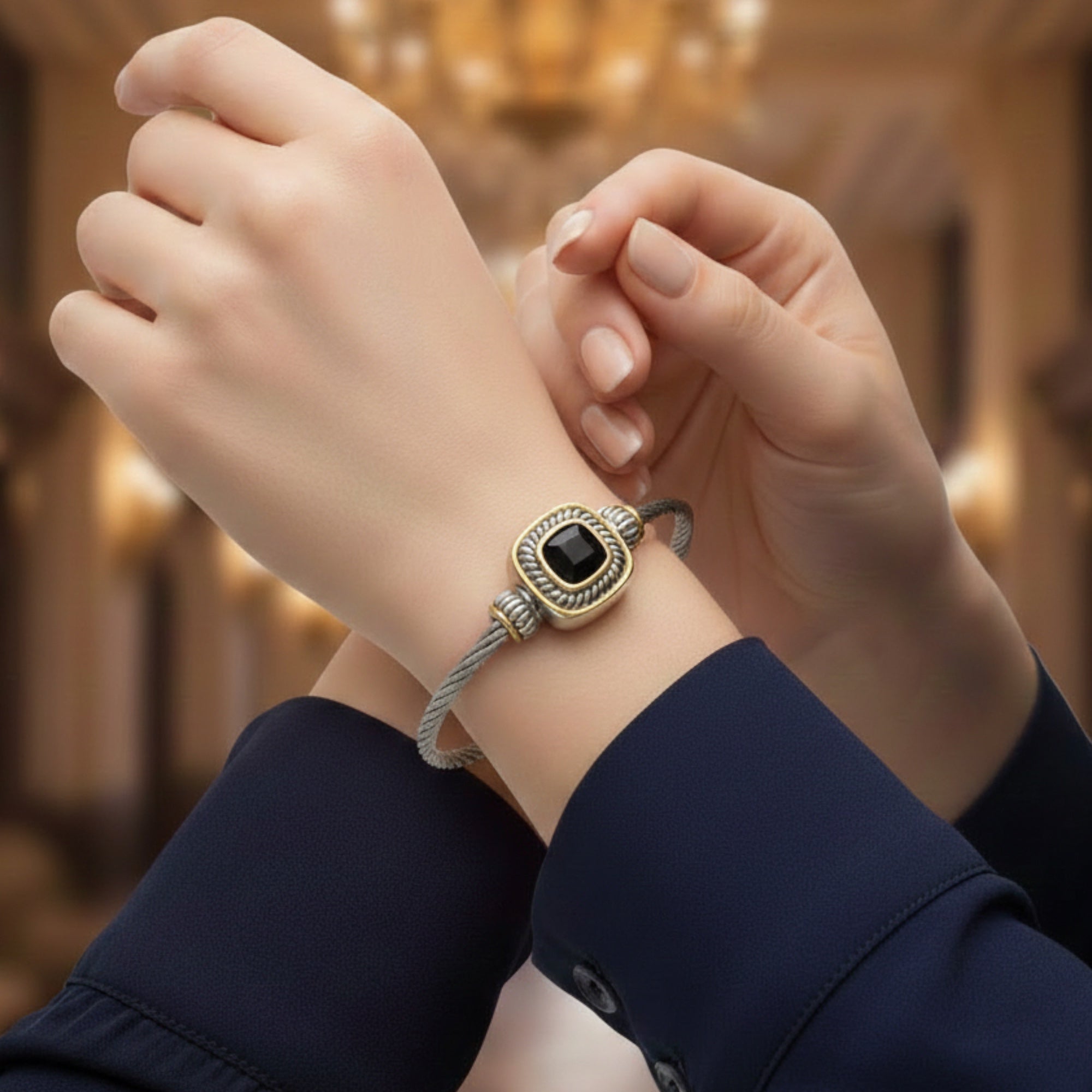 TWO TONE BLACK CRYSTAL TWISTED ROPE BRACELET #73014BRJET (FDF10/FB3)