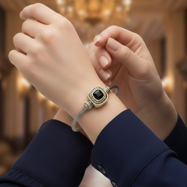 TWO TONE BLACK CRYSTAL TWISTED ROPE BRACELET #73014BRJET (FDF10/FB3)