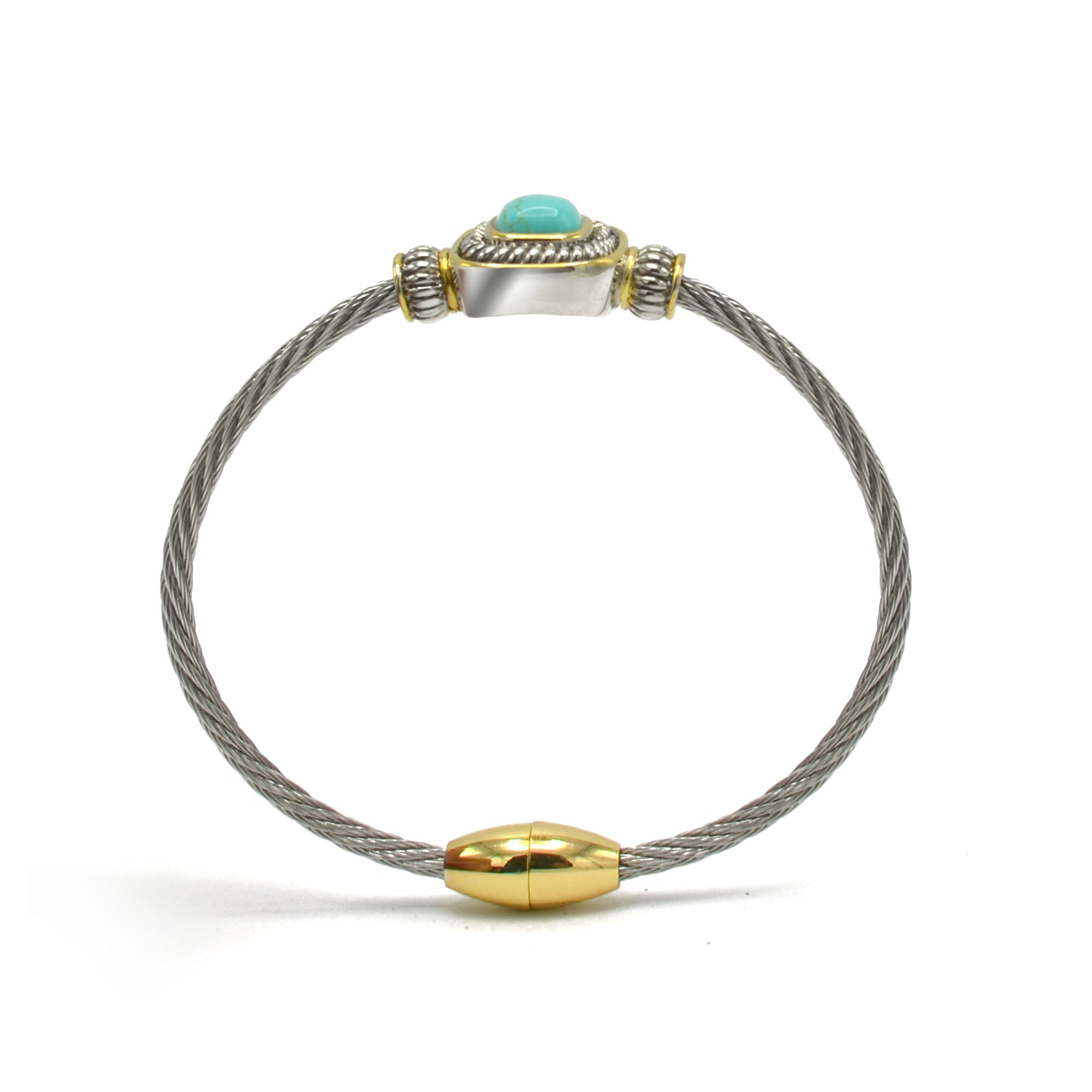 Two Tone Turquoise Classic Cable Magnetic Bracelet #73014BRTURQ (FH13)