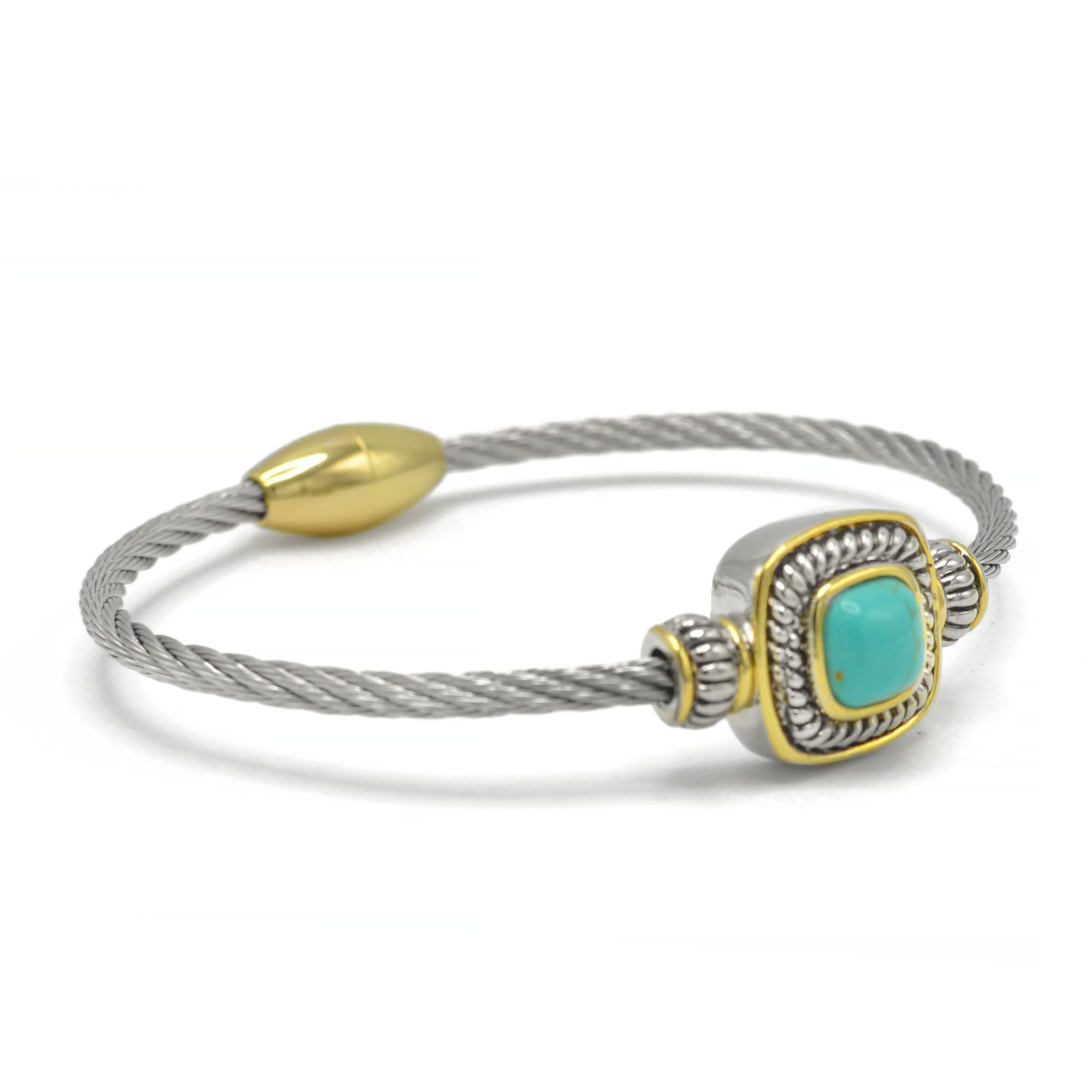 Two Tone Turquoise Classic Cable Magnetic Bracelet #73014BRTURQ (FH13)