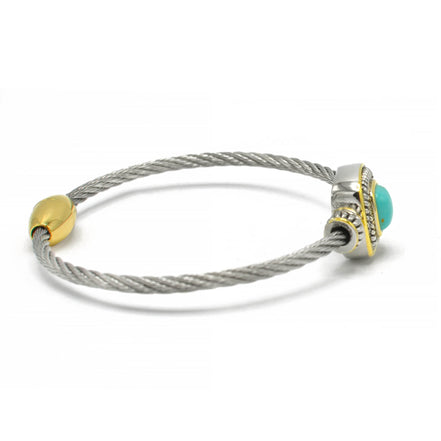 Two Tone Turquoise Classic Cable Magnetic Bracelet #73014BRTURQ (FH13)