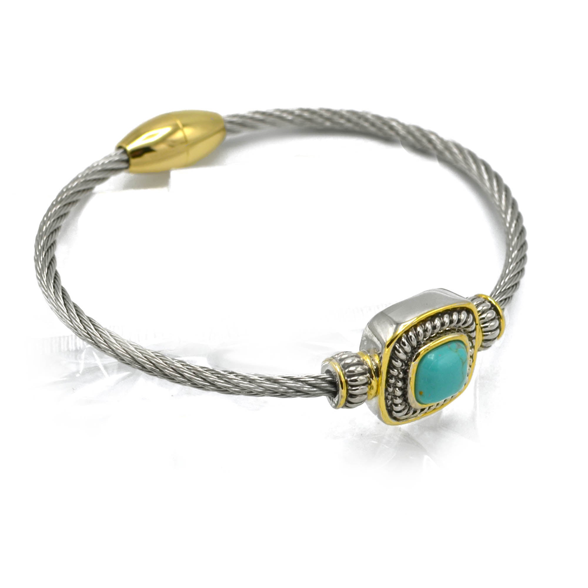 Two Tone Turquoise Classic Cable Magnetic Bracelet #73014BRTURQ (FH13)