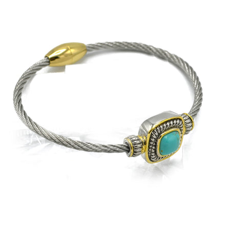 Two Tone Turquoise Classic Cable Magnetic Bracelet #73014BRTURQ (FH13)