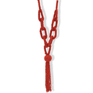 Red seed bead long tassel necklace #N2271RED