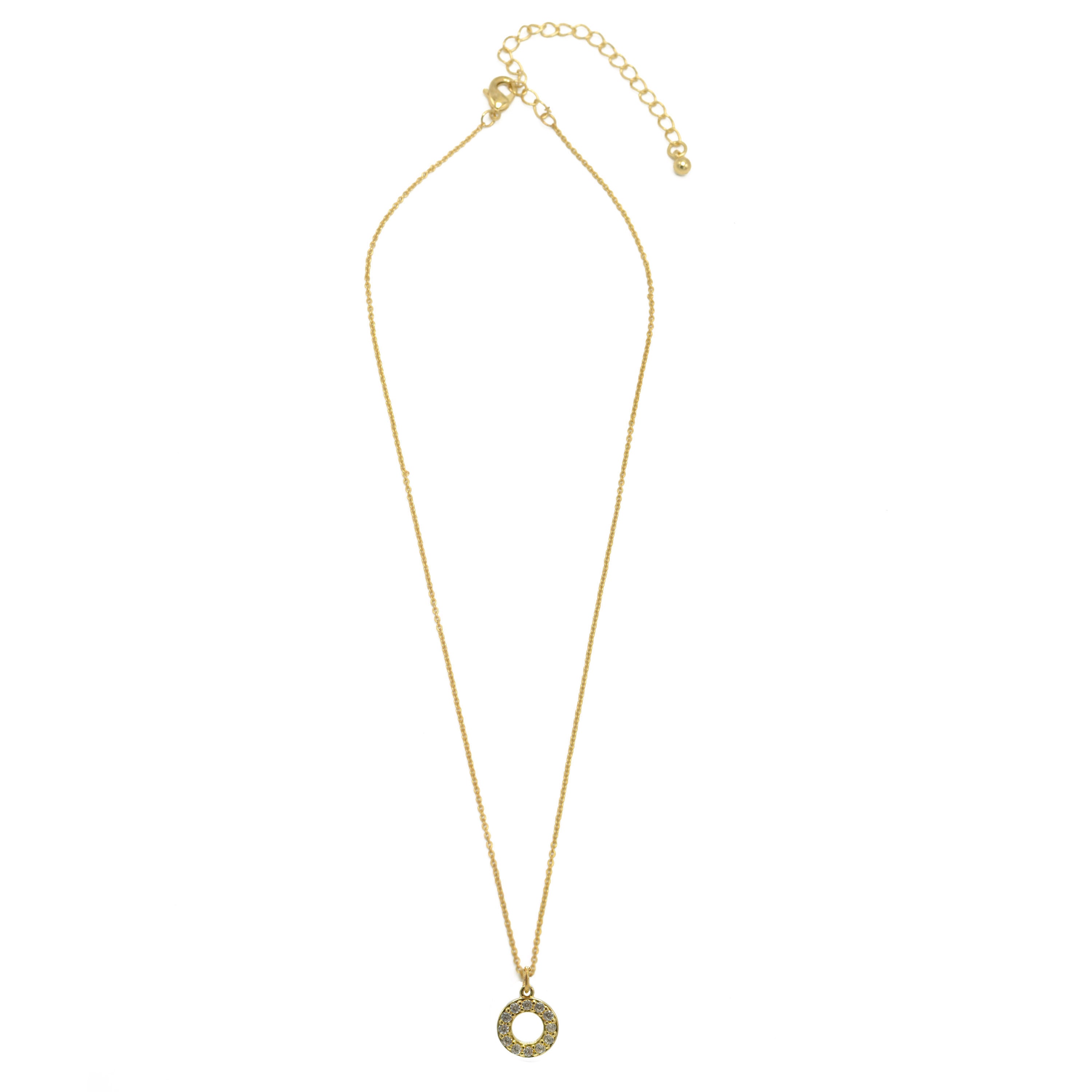 Gold Circle Crystal Pendant Necklace – 18