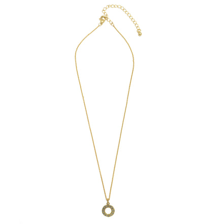 Gold Circle Crystal Pendant Necklace – 18"+3" Adjustable Chain#N5477GLD (LF14/LH26)
