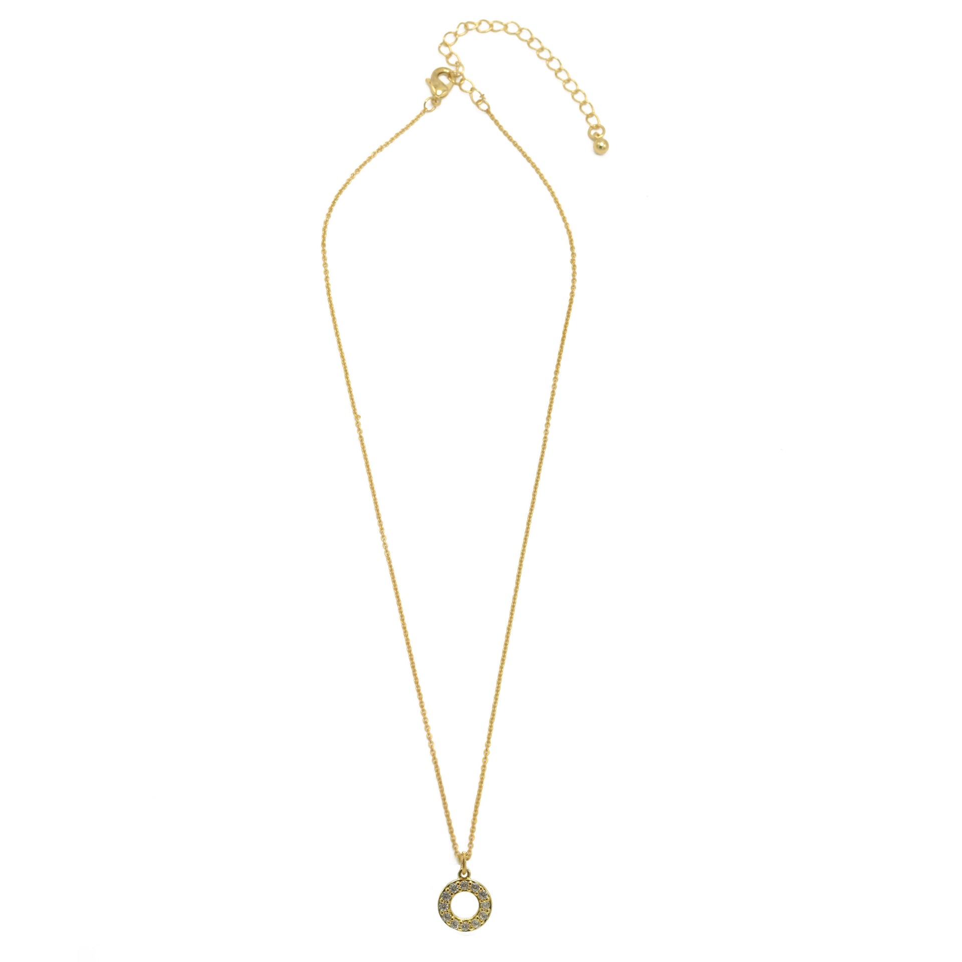 Gold Circle Crystal Pendant Necklace – 18