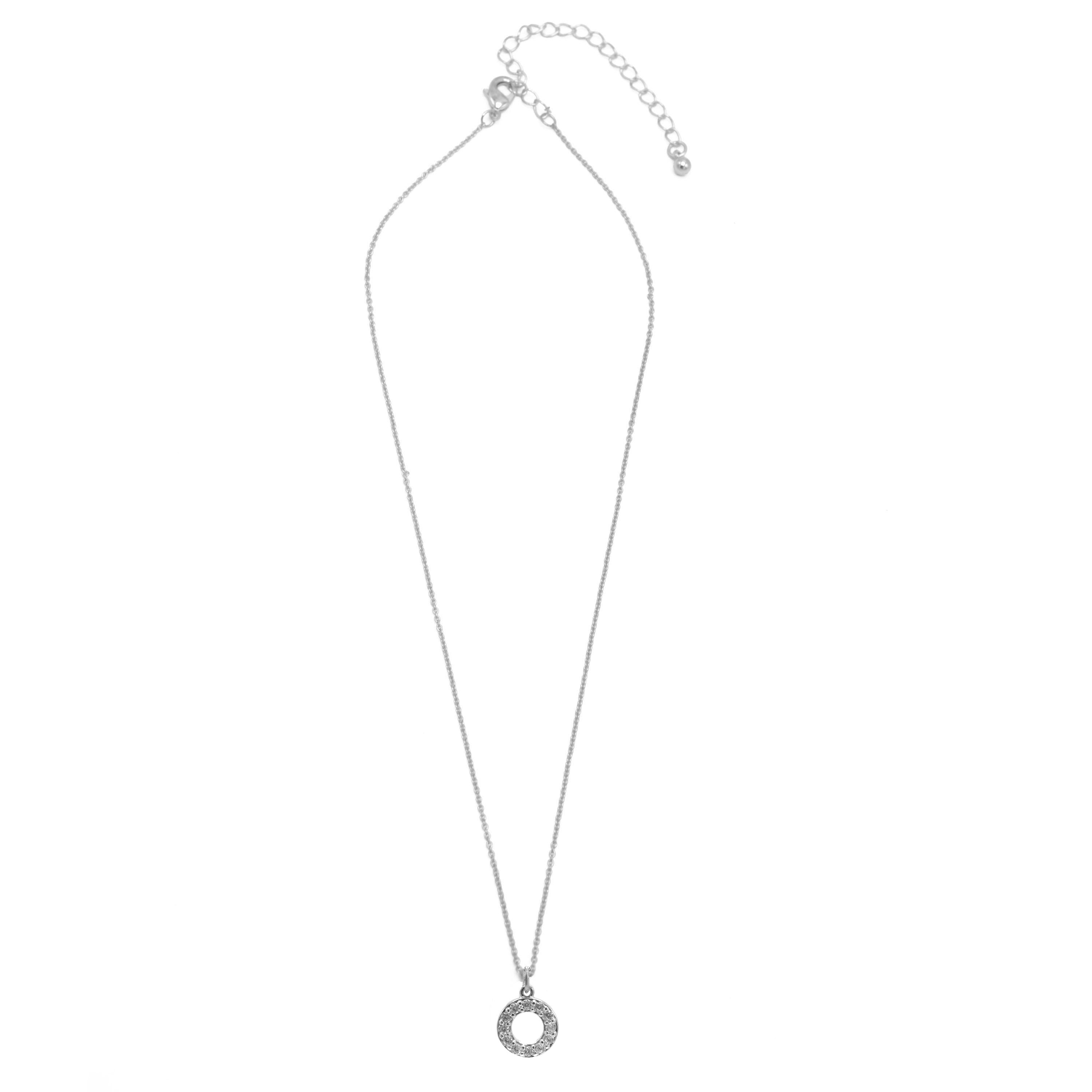 Rhodium Circle Crystal Pendant Necklace – 18