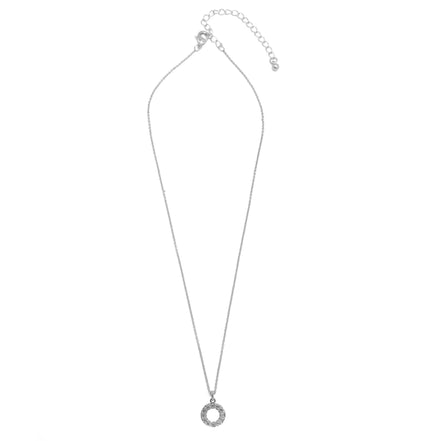 Rhodium Circle Crystal Pendant Necklace – 18"+3" Adjustable Chain#N5477RHO (LF14/LH26)
