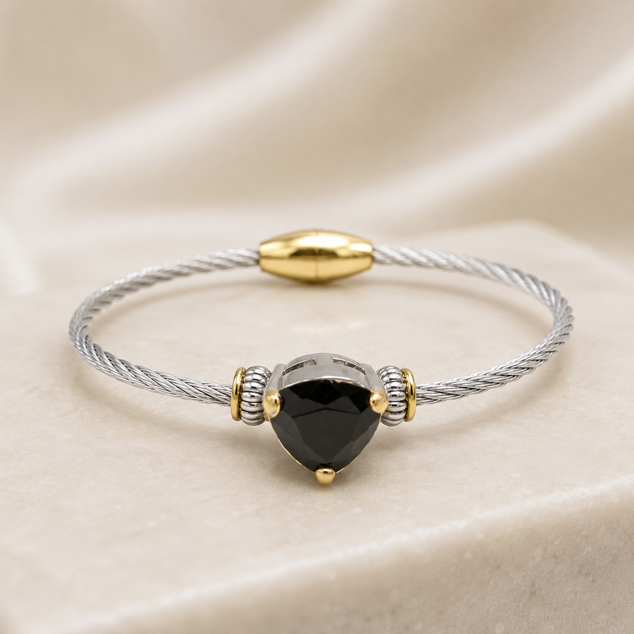 Black crystal Cable Bracelet with Two-Tone Accents 2.5
