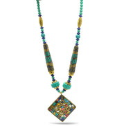 GOLD BLUE AND TURQUOISE BEADS MULTICOLOR PENDANT NECKLACE #FWNK1808-20-M