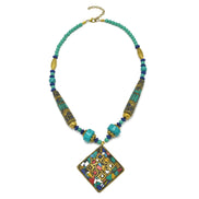 GOLD BLUE AND TURQUOISE BEADS MULTICOLOR PENDANT NECKLACE #FWNK1808-20-M