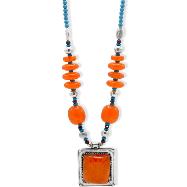 Blue Orange and Silver Beads and Orange and Silver Pendant necklace #FWNK-1808-28