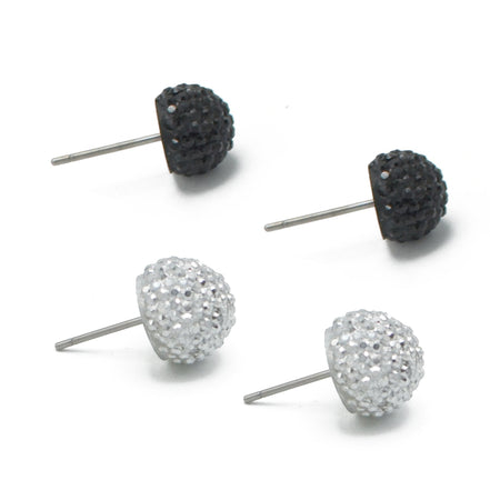 BLACK AND SILVER FIRE BALL EARRING# SQ3816BS (MG7)