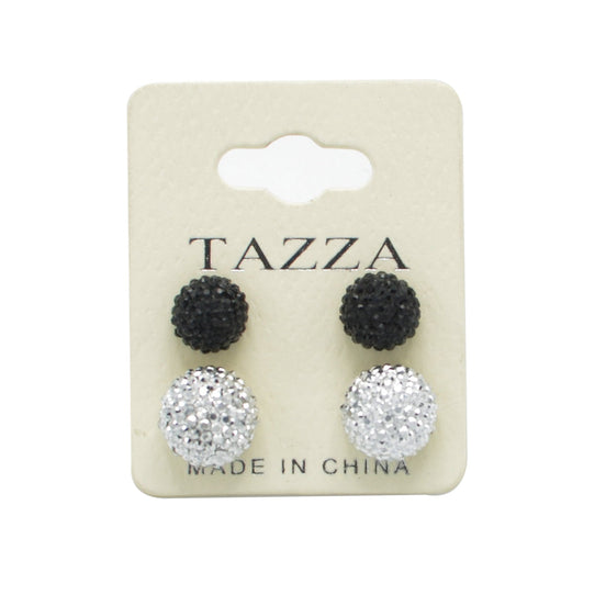 BLACK AND SILVER FIRE BALL EARRING# SQ3816BS (MG7)