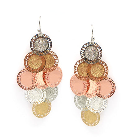 TRI-TONE MULTI CIRCLE DANGLE EARRINGS #SWKK-11616TRI()