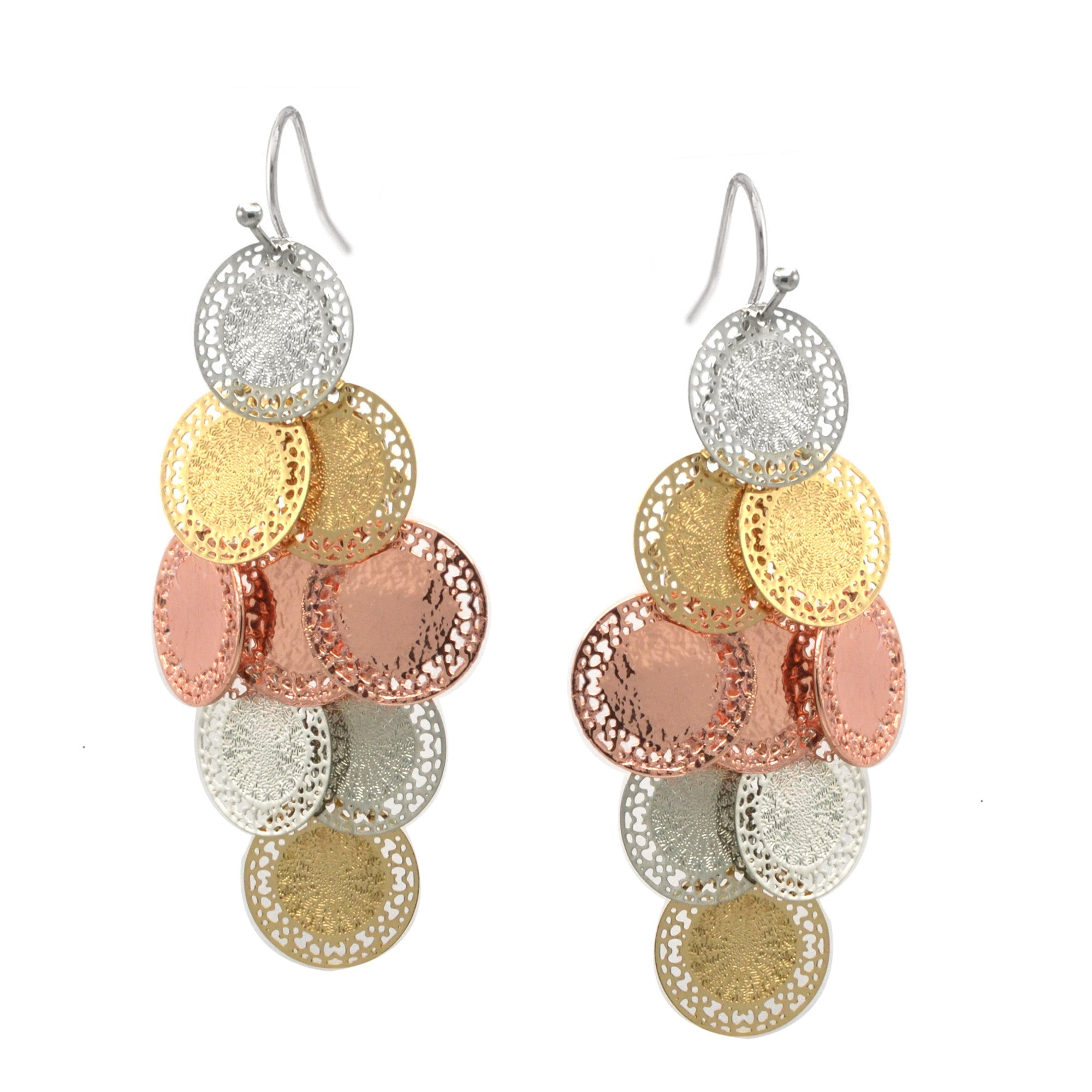 TRI-TONE MULTI CIRCLE DANGLE EARRINGS #SWKK-11616TRI()