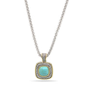 Two-Tone Turquoise Square Pendant Box Chain Necklace #73014EH-TRQ (FA25/FH13)