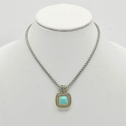 Two-Tone Turquoise Square Pendant Box Chain Necklace #73014EH-TRQ (FA25/FH13)