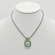 Two-Tone Turquoise Square Pendant Box Chain Necklace #73014EH-TRQ (FA25/FH13)
