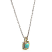 Two-Tone Turquoise Square Pendant Box Chain Necklace #73014EH-TRQ (FA25/FH13)