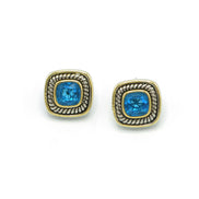 TWO TONE AQUA BLUE CRYSTAL SQUARE EARRINGS SET #73014ER-AQ(FD9)