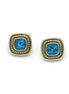 TWO TONE AQUA BLUE CRYSTAL SQUARE EARRINGS SET #73014ER-AQ(FD9)