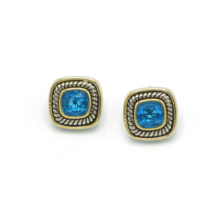 TWO TONE AQUA BLUE CRYSTAL SQUARE EARRINGS SET #73014ER-AQ(FD9)