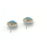 TWO TONE AQUA BLUE CRYSTAL SQUARE EARRINGS SET #73014ER-AQ(FD9)