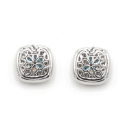TWO TONE AQUA BLUE CRYSTAL SQUARE EARRINGS SET #73014ER-AQ(FD9)