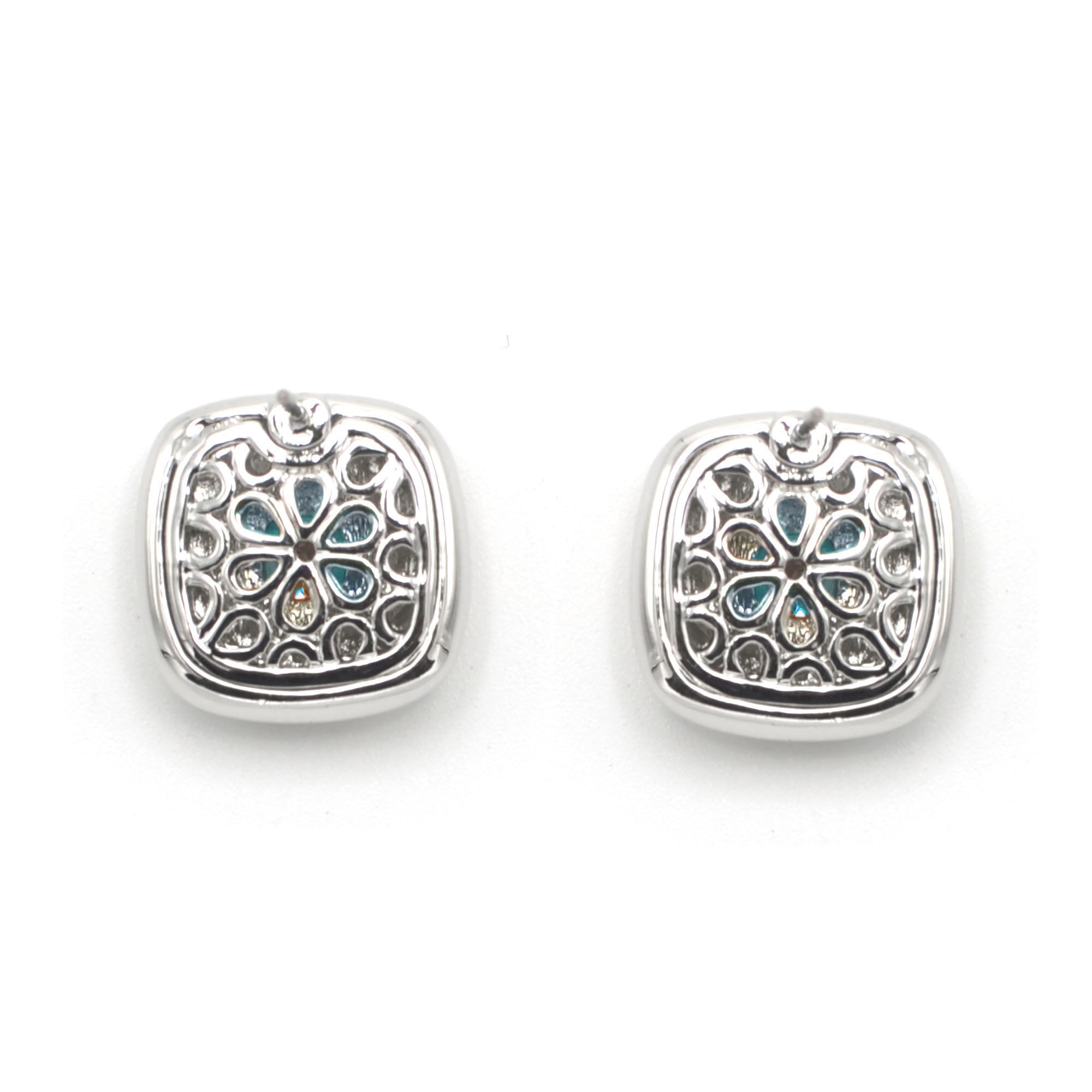 TWO TONE AQUA BLUE CRYSTAL SQUARE EARRINGS SET #73014ER-AQ(FD9)