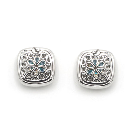 TWO TONE AQUA BLUE CRYSTAL SQUARE EARRINGS SET #73014ER-AQ(FD9)