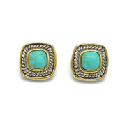 Two Tone Turquoise Square cable Earrings for Women #73014ER-TRQ(FH14)