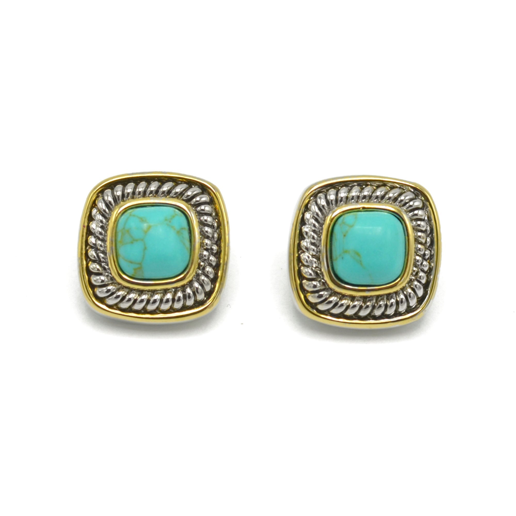 Two Tone Turquoise Square cable Earrings for Women #73014ER-TRQ(FH14)