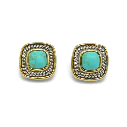 Two Tone Turquoise Square cable Earrings for Women #73014ER-TRQ(FH14)
