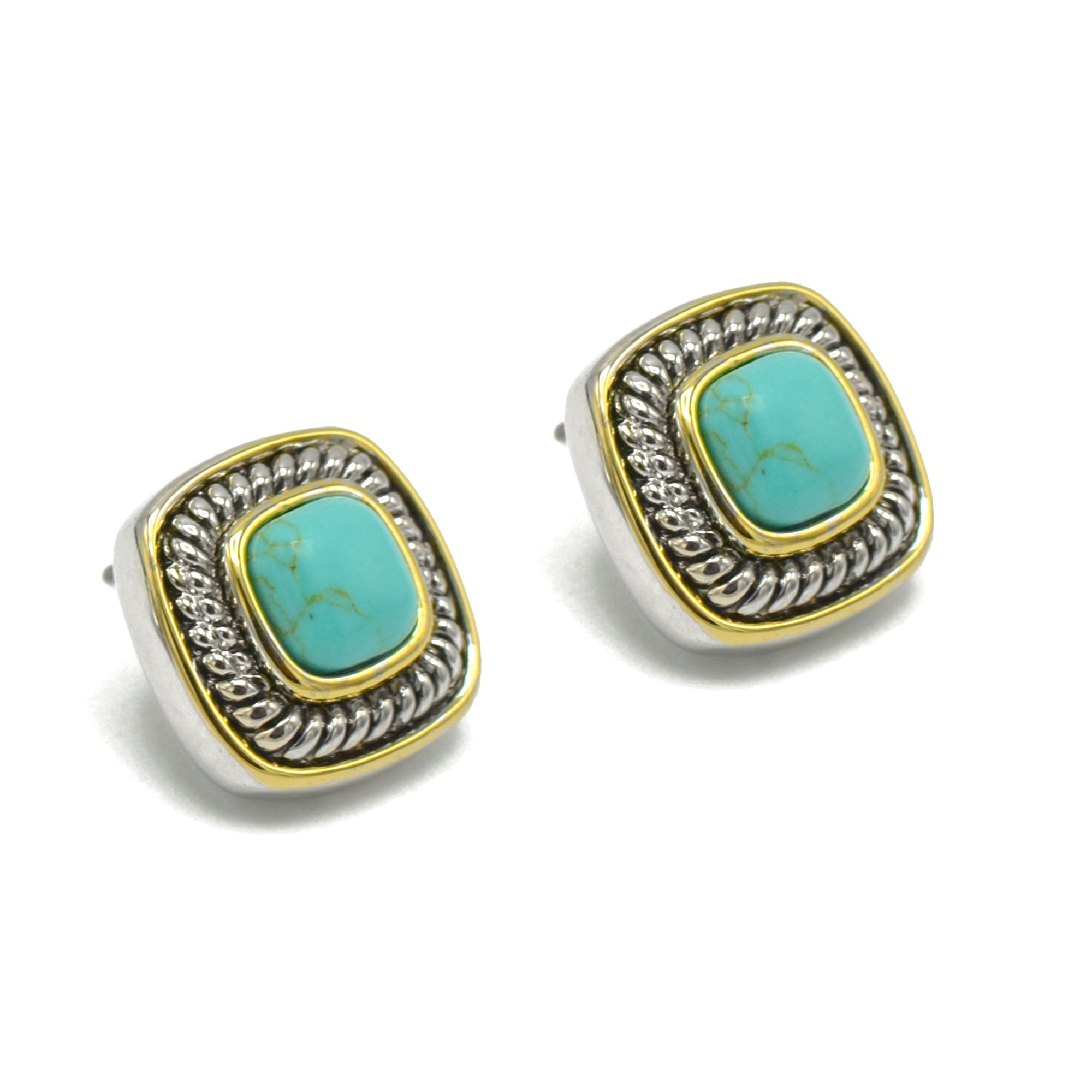 Two Tone Turquoise Square cable Earrings for Women #73014ER-TRQ(FH14)