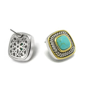 Two Tone Turquoise Square cable Earrings for Women #73014ER-TRQ(FH14)
